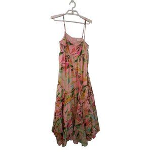 Storia nwt maxi dress womens Small pink chiffon tropical ruffle shimmery